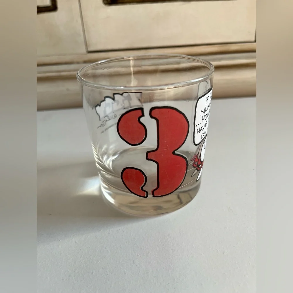 Vintage Ziggy Glass Printed Number 3 bar Lowball Drinking ‘77 Tom Wilson Rare